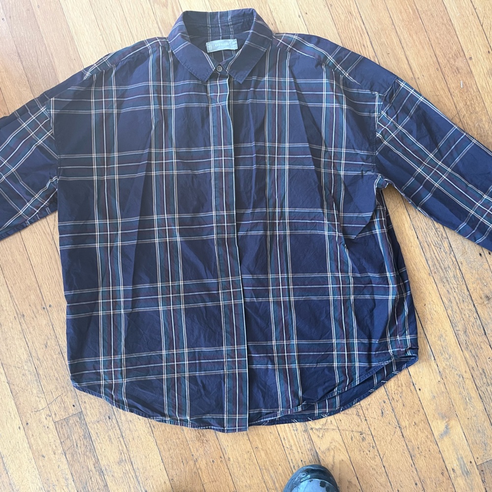 Everlane Dark Plaid Collared Shirt